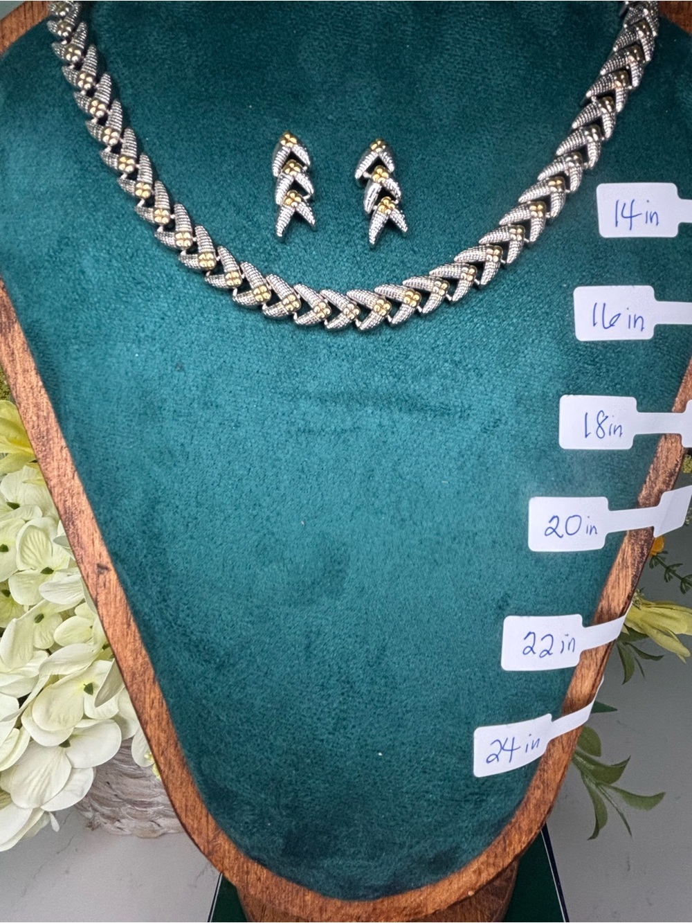 Vintage Two-Tone Braided Necklace and Earring Set - Silver & Gold